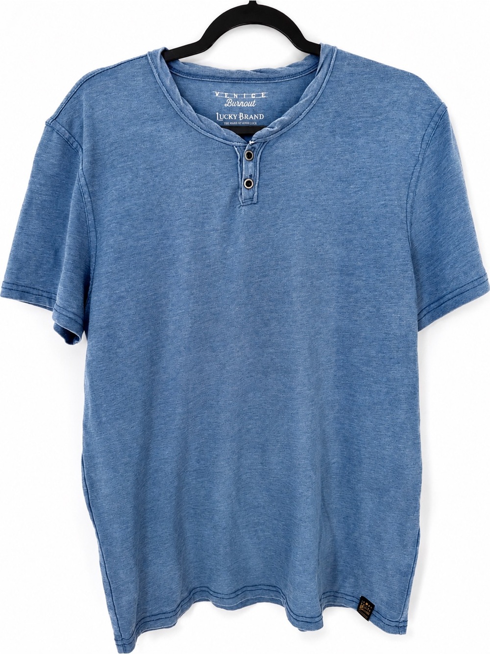 Lucky Brand Venice Burnout Henley Men’s Shirt Blue Short Sleeve Casual M